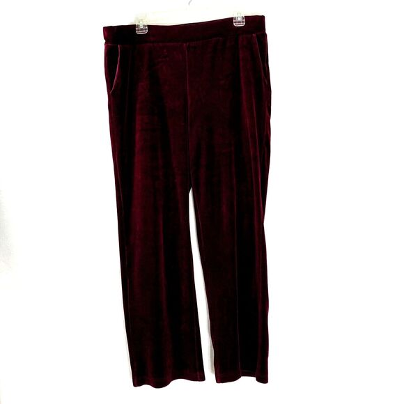 Lauren Ralph Lauren Pant Women L Maroon Red Velvet Pocket Straight Preppy Comfy - Picture 11 of 11